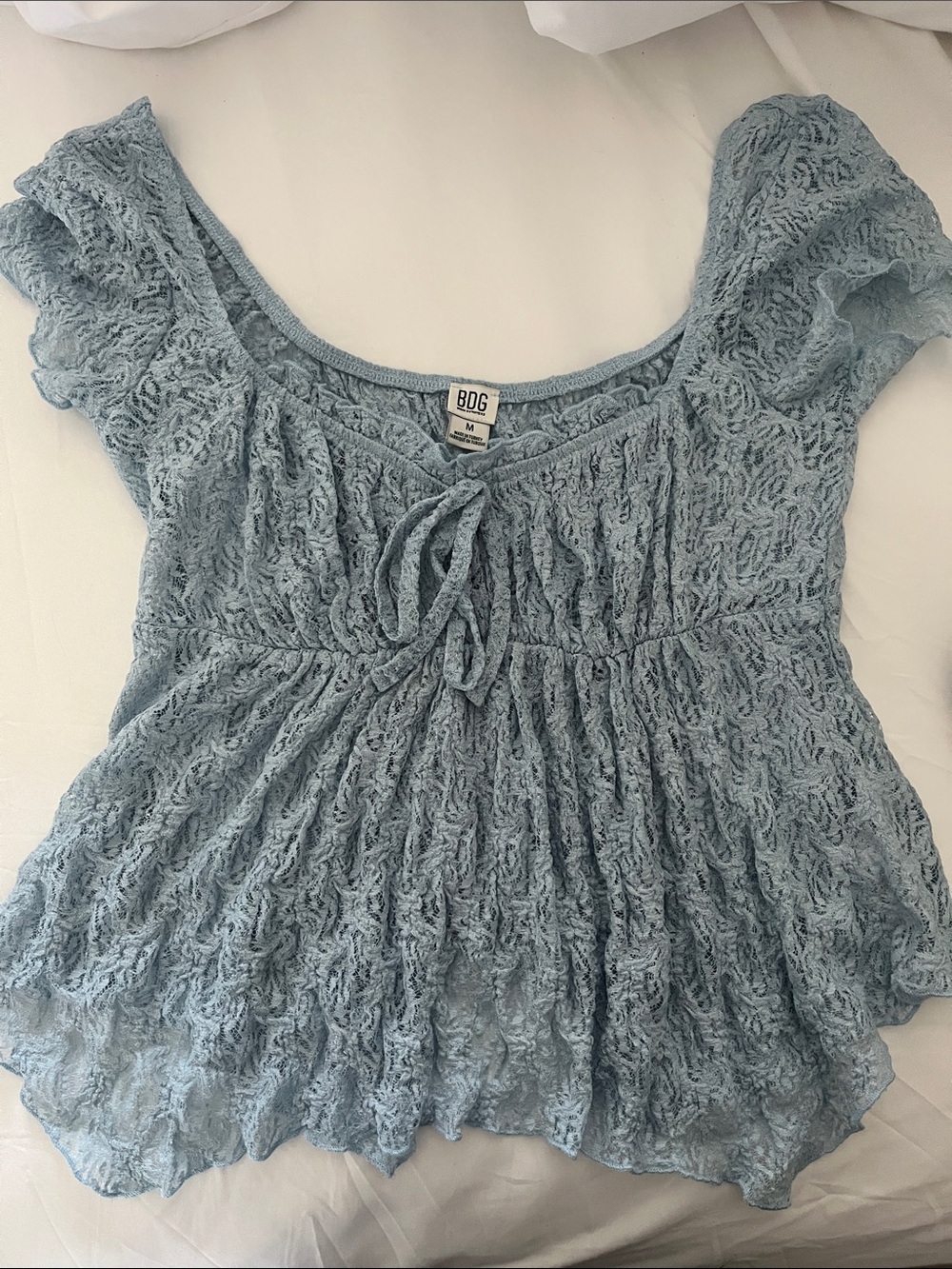 BDG Light Blue Lace Tie-Front Peplum Top